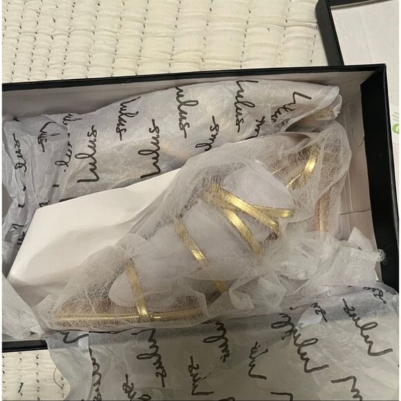 Lulus Sanga Gold Metallic Strappy High Heel Sandals size 6 NEW - Picture 6 of 7